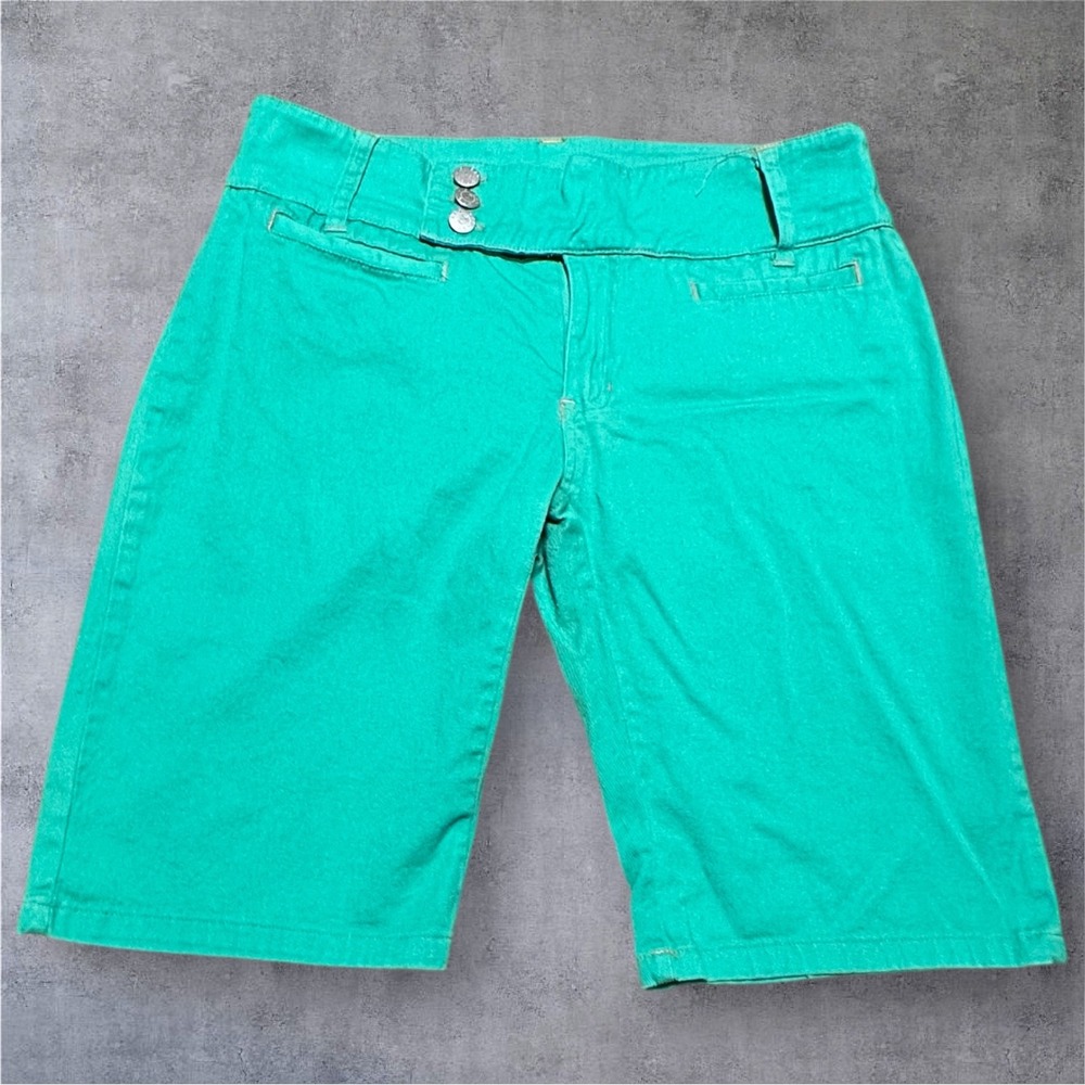 579 Bermuda Shorts Womens 9 Green w/ Orange Stitching Cotton Knee Length Casual